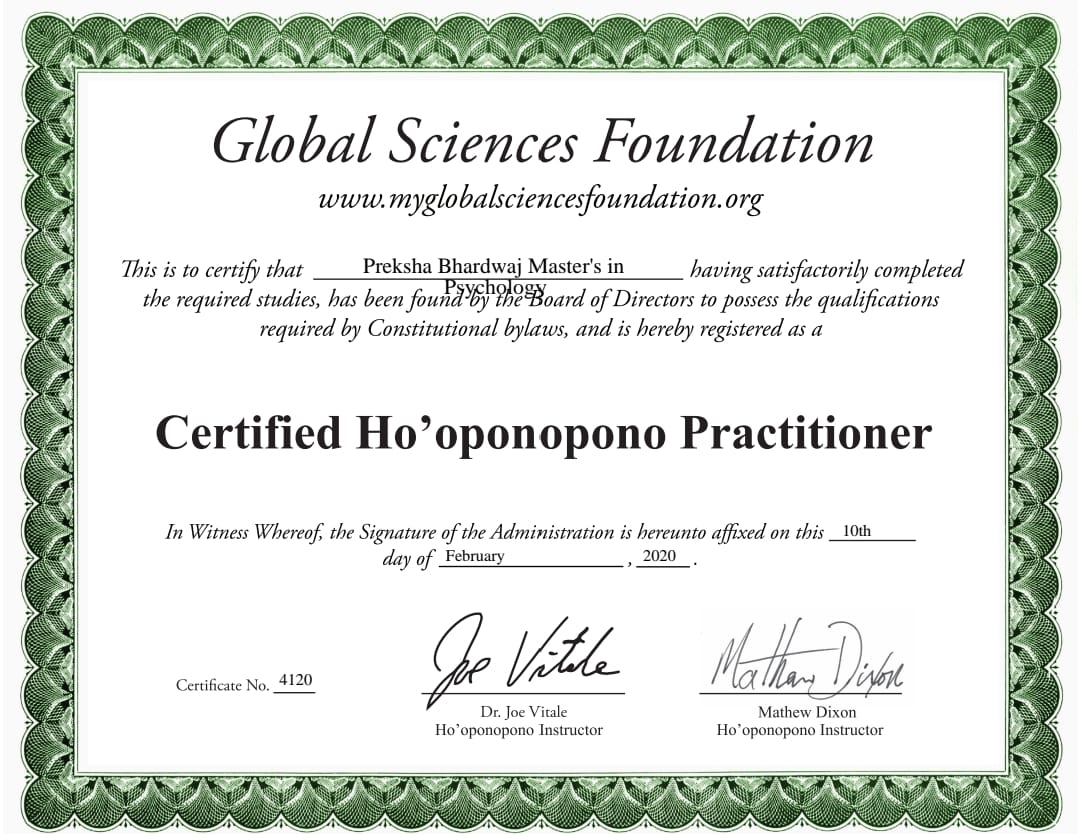 Certification and Recognition 1 Soul Meadow Certified Ho'oponopono Practitioner Certificate