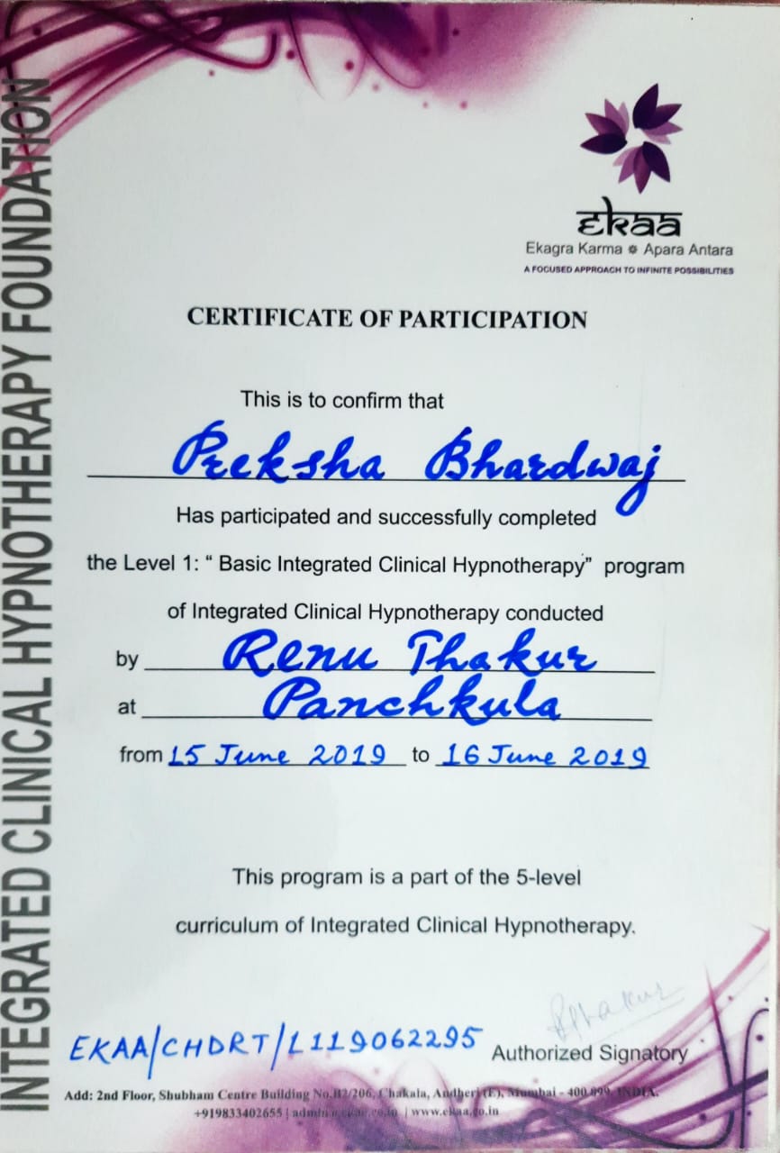 Certification and Recognition 7 Soul Meadow Integrated Clinical Hypnotherapy Certificate 1